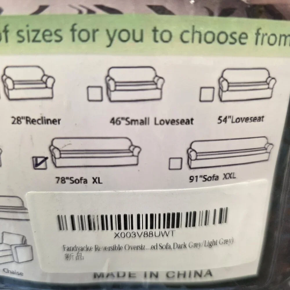 Fandyacke Home Reversible Sofa Cover Grey/ Light Grey 78in New